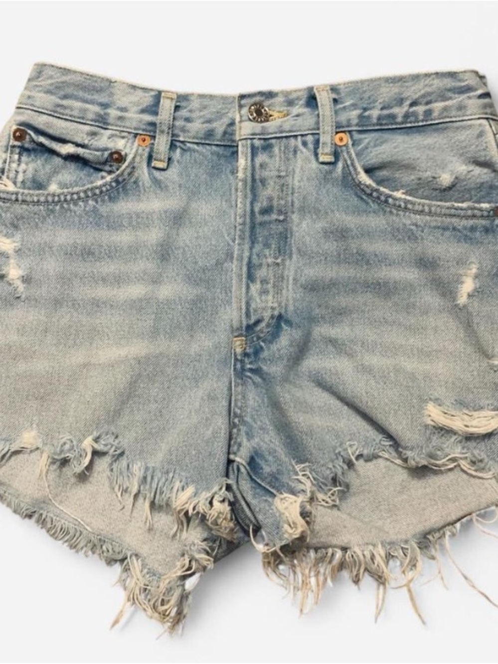 Agolde Light Wash Frayed Vintage Cut-Off Denim Shorts